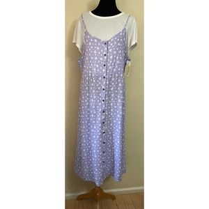Rewind Linen Floral Long Maxi Purple Dress Set Plus Size 2XL XXL